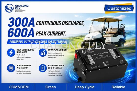 Smart LiFePO4 Golf Cart Battery with APP Monitoring and 105Ah 210Ah Capacity in 36V 48V 72V 96V Options