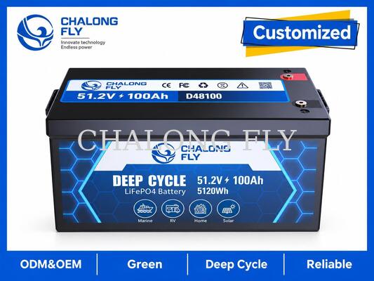 แบตเตอรี่สำหรับมอเตอร์ทรอลลิ่ง LiFePO4 51.2V 100Ah พร้อมพลังงาน 5.12kWh, การตรวจสอบผ่านบลูทูธ และกำลังขับต่อเนื่อง 100A